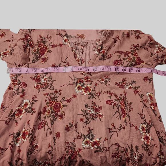 Umgee Boho Blouse Top Flare Sleeves Pink Floral Cottagecore Fairy Long Tunic LG - Picture 8 of 9